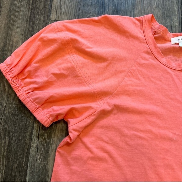 A.L.C Women’s Short Puffer Sleeve Crew Neck Tee Shirt Top Salmon Pink Cotton L - Picture 10 of 12